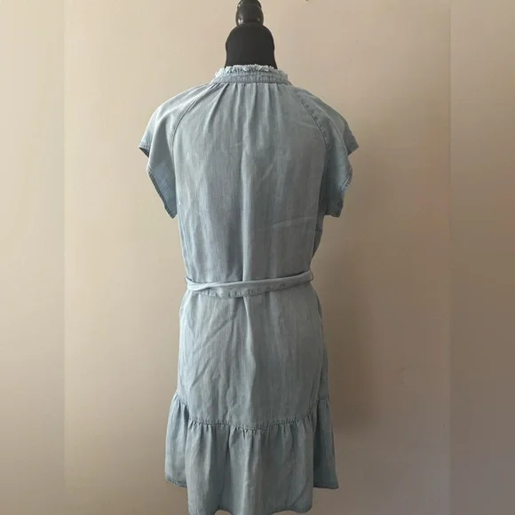 Anthropologie Cloth & Stone ruffle neck tiered mini dress blue size XS NWT